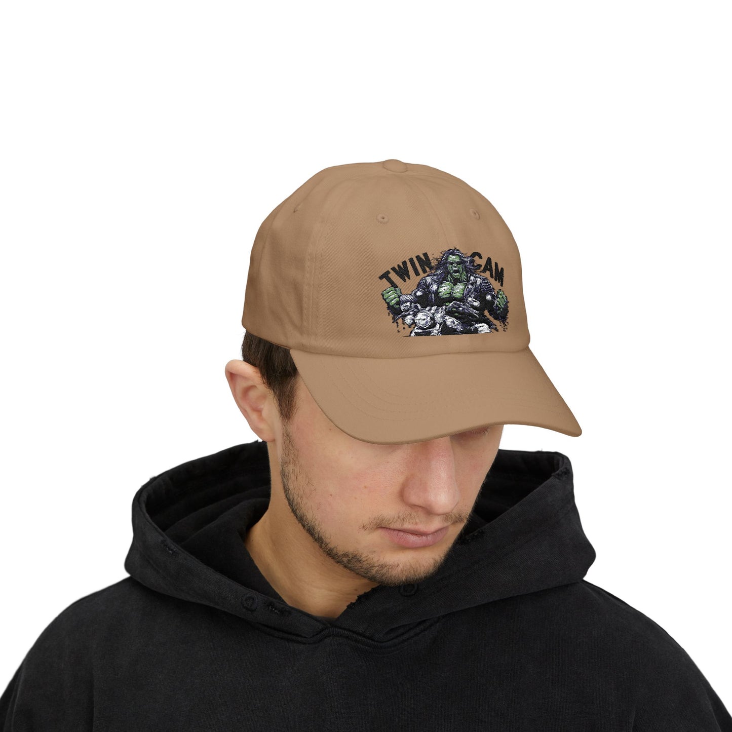 Twin Cam Classic Dad Cap - Stylish White Cap for Motorcycle Enthusiasts