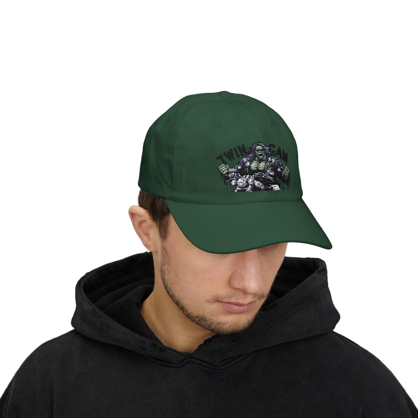 Twin Cam Classic Dad Cap - Stylish White Cap for Motorcycle Enthusiasts