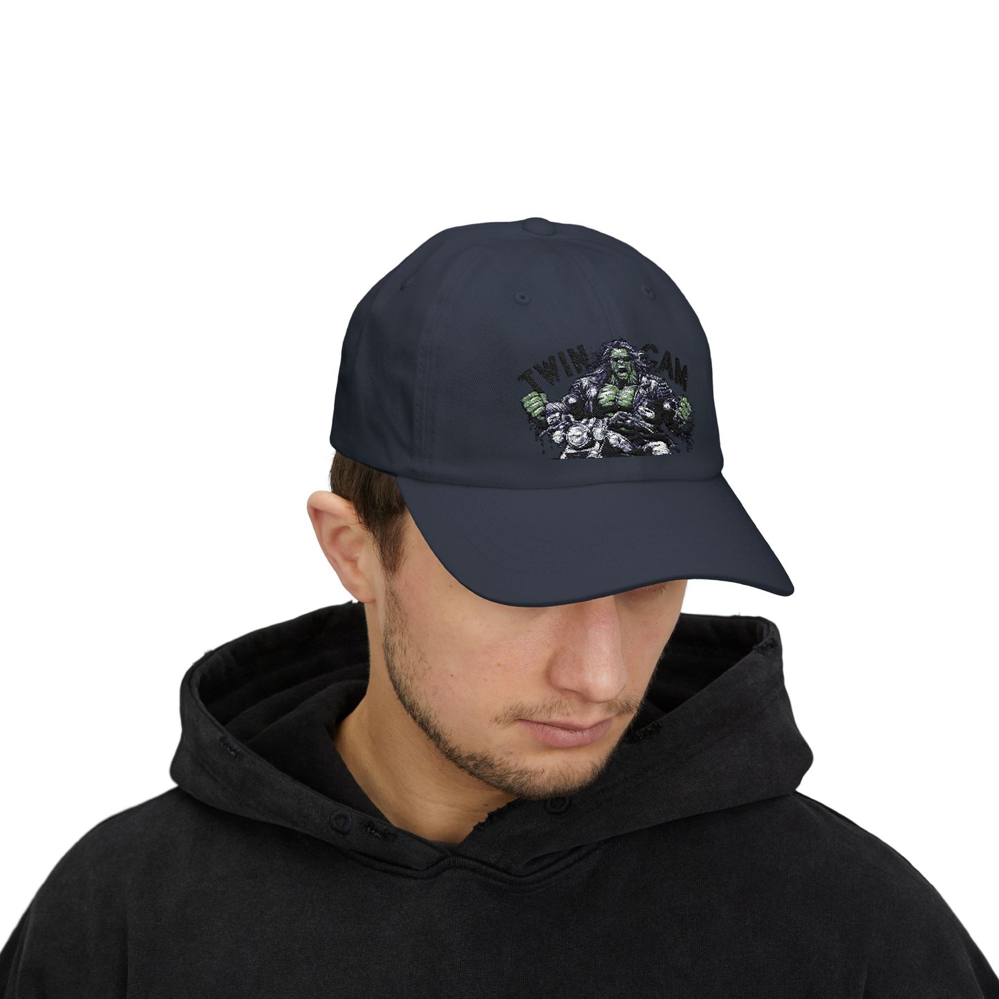Twin Cam Classic Dad Cap - Stylish White Cap for Motorcycle Enthusiasts