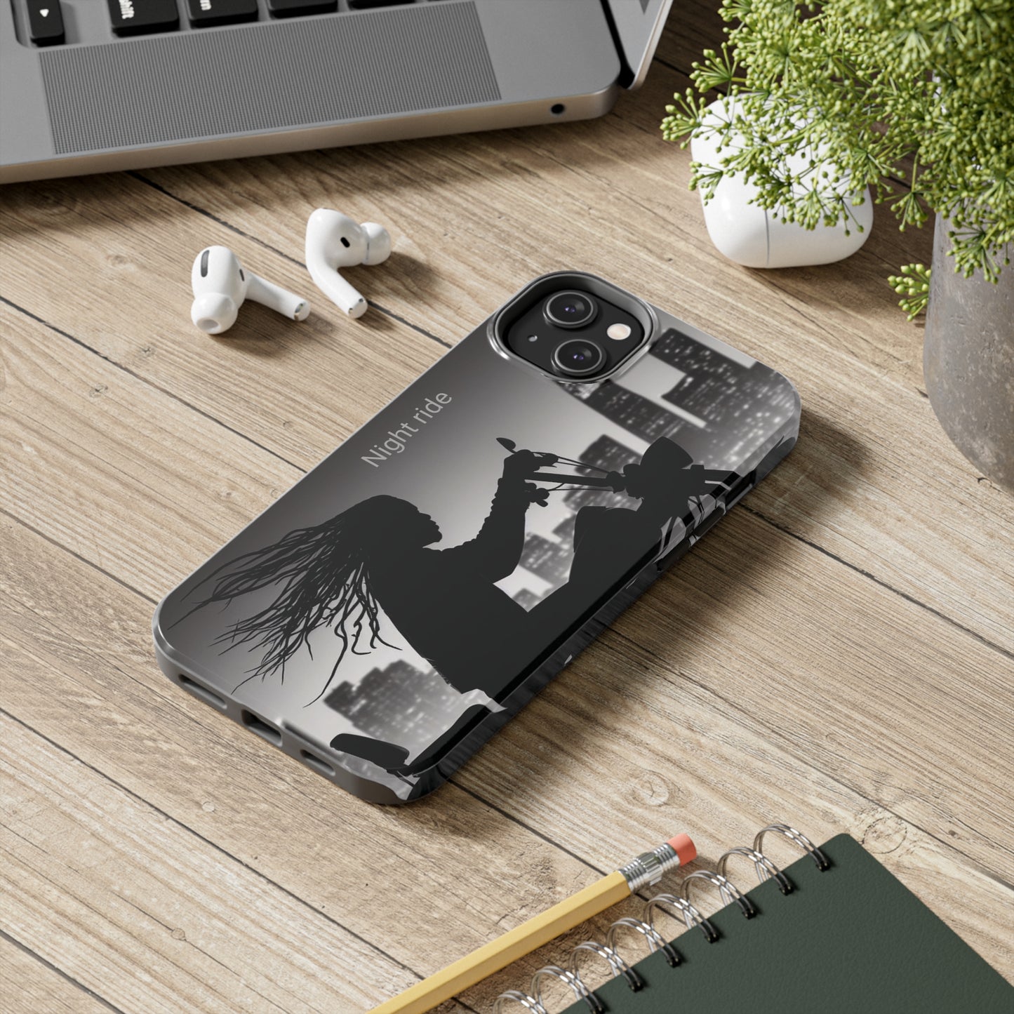 i14 Pro and Pro Plus Tough Phone Cases Night ride Tough Cases, Night ride Motorcycle City Scape Black Art Dreg Hair Rider Bagger Street Glide Road King