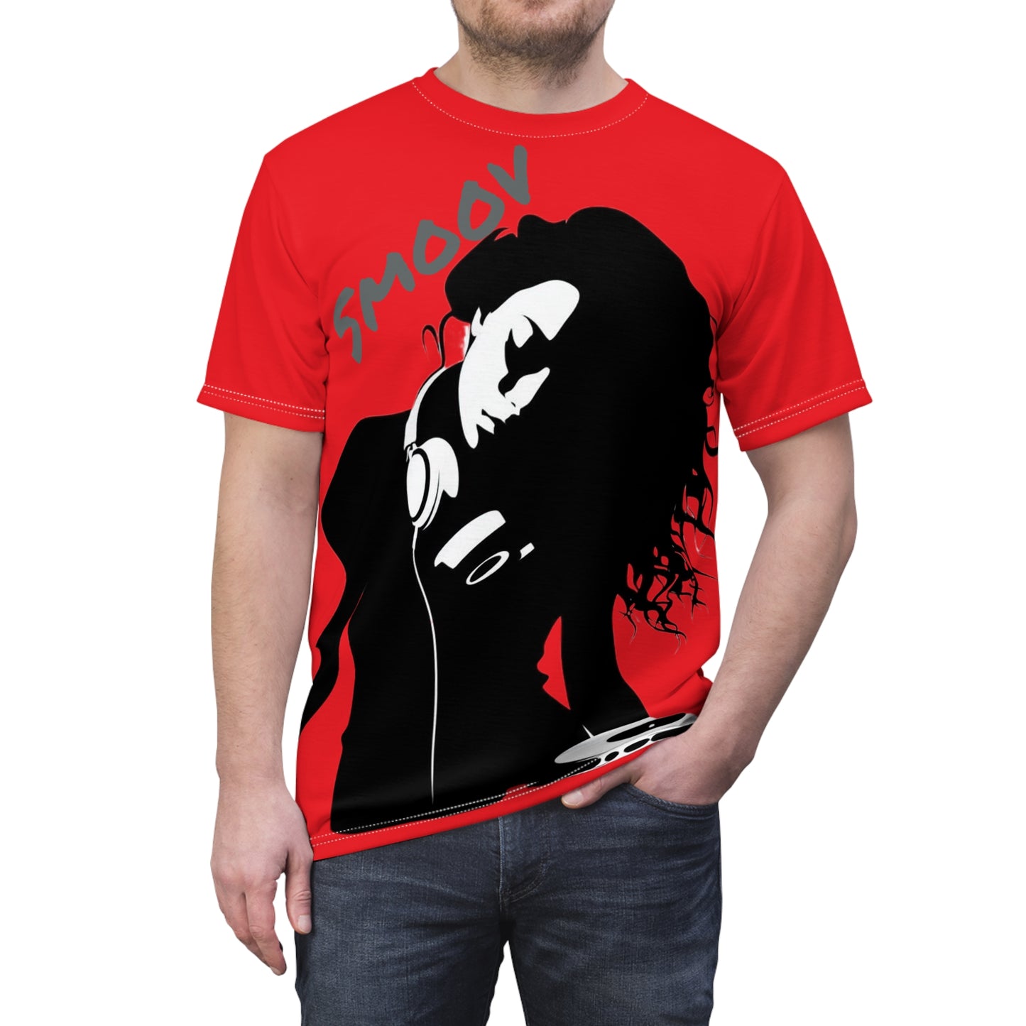 Smoov Groov in Red - Front/Back Unisex Cut & Sew Tee (AOP)