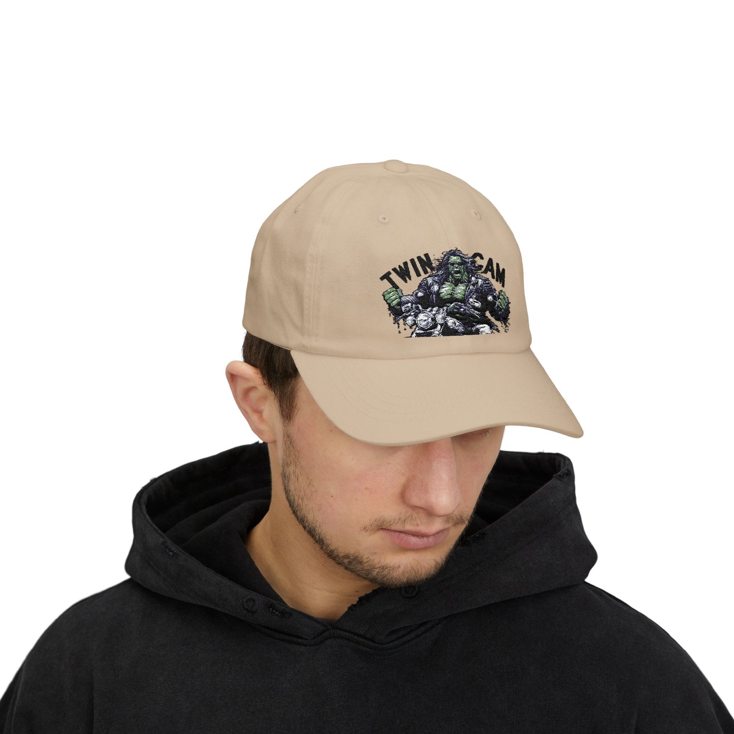 Twin Cam Classic Dad Cap - Stylish White Cap for Motorcycle Enthusiasts
