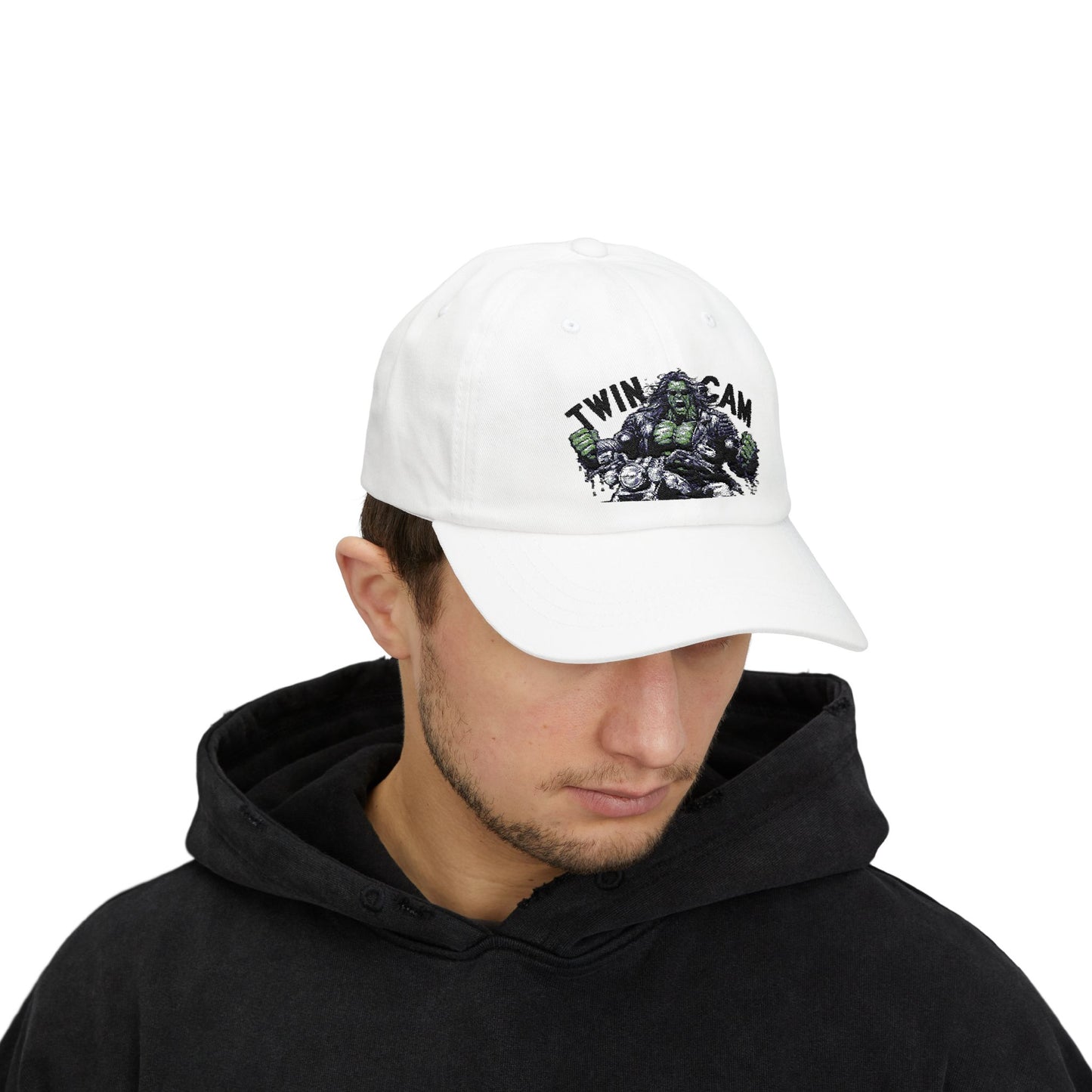 Twin Cam Classic Dad Cap - Stylish White Cap for Motorcycle Enthusiasts
