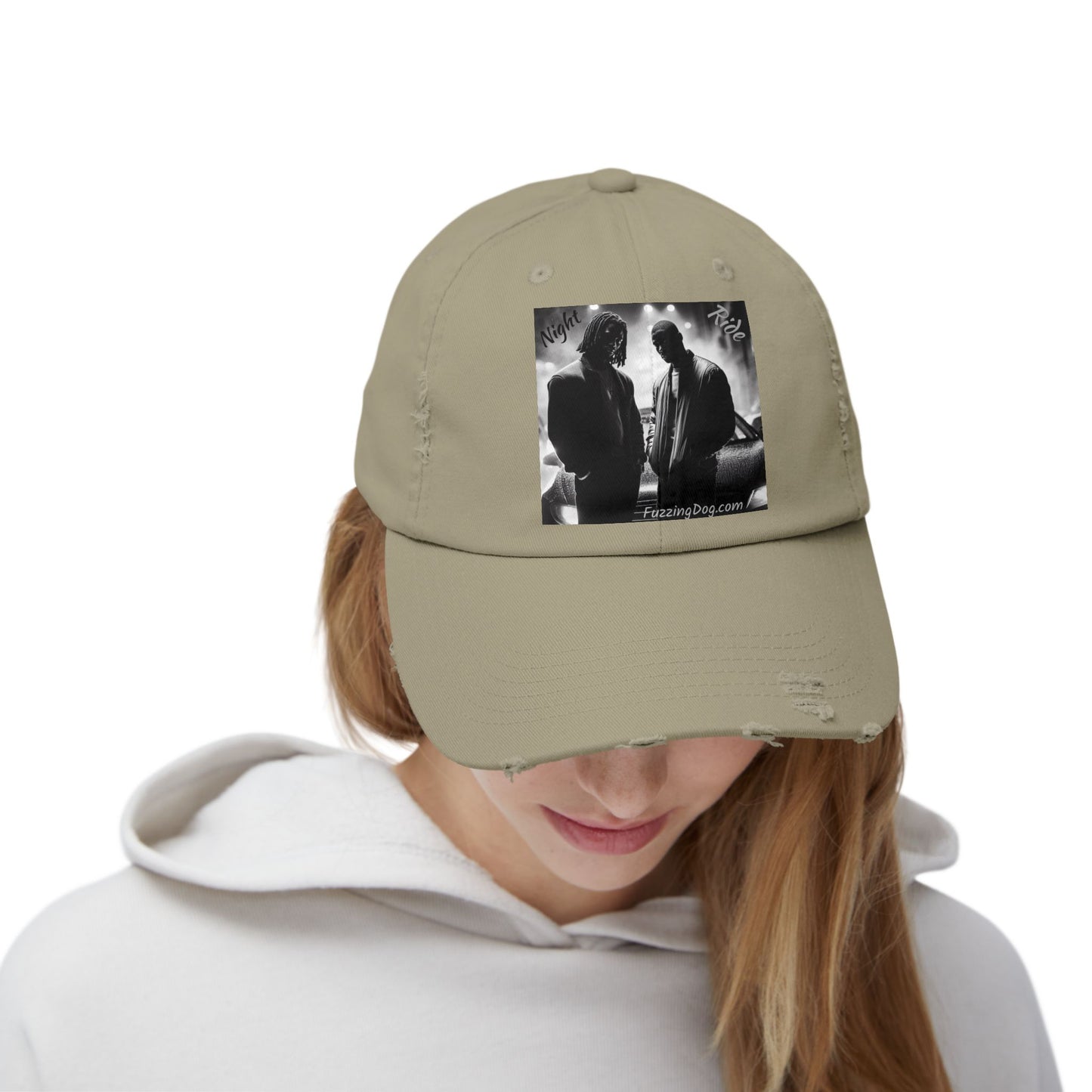 Unisex Distressed Cap - Night Ride Graphic Design, Hip-Hop Inspired Fashion
