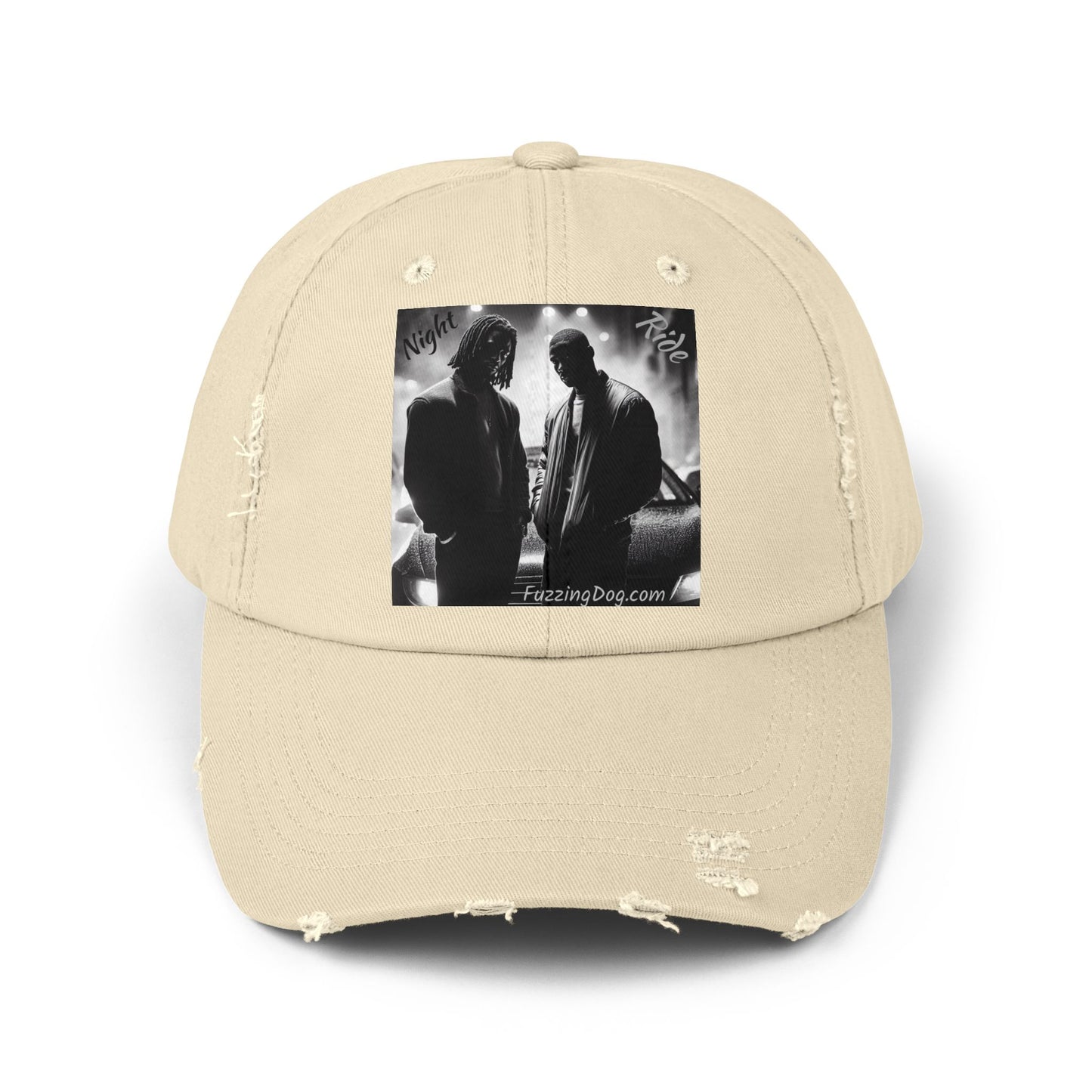 Unisex Distressed Cap - Night Ride Graphic Design, Hip-Hop Inspired Fashion