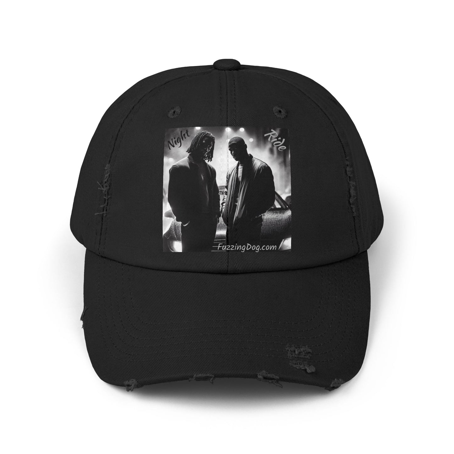 Unisex Distressed Cap - Night Ride Graphic Design, Hip-Hop Inspired Fashion