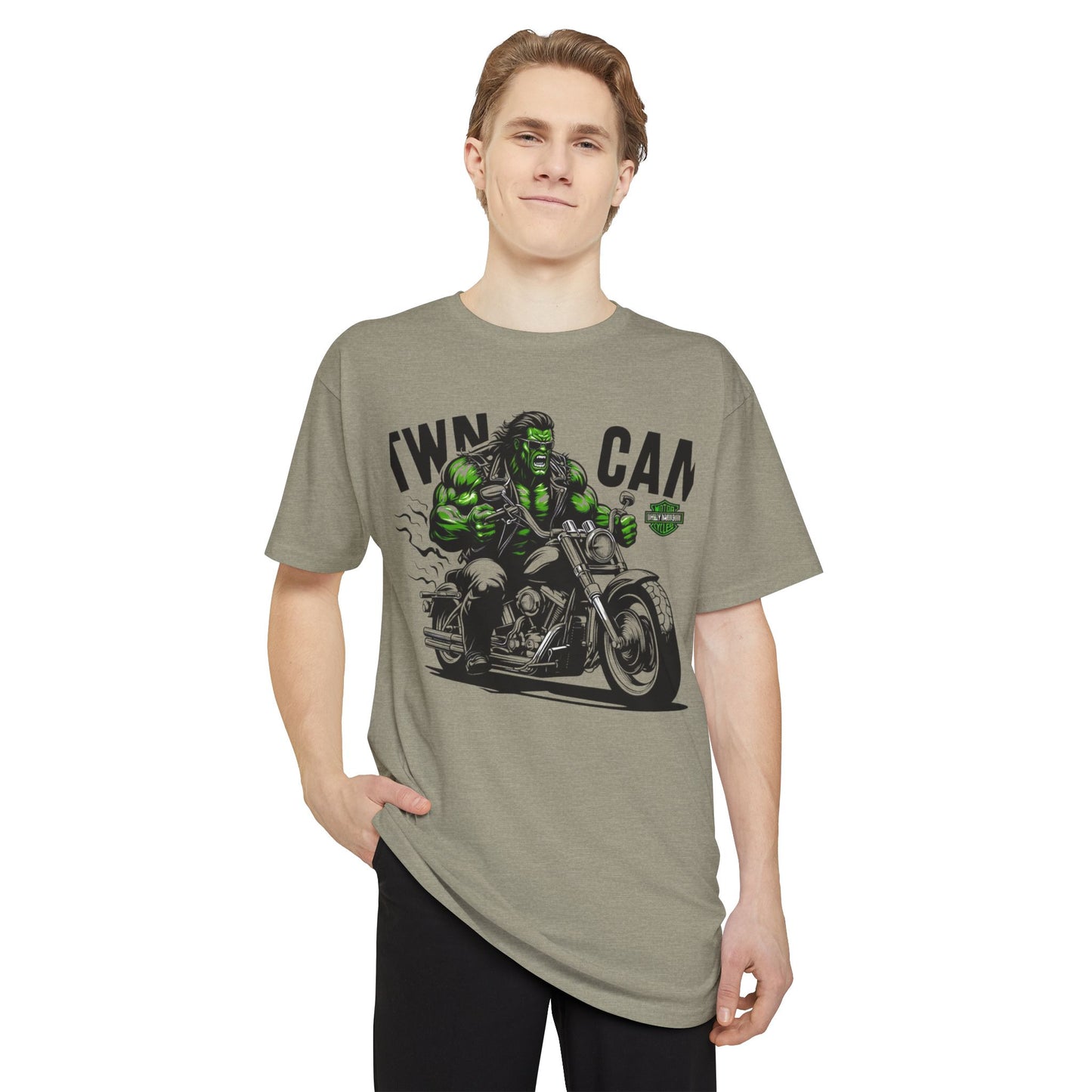 Twin Cam Urban Long Tee - Unisex Long Body Tee with Motorcycle Hulk Design