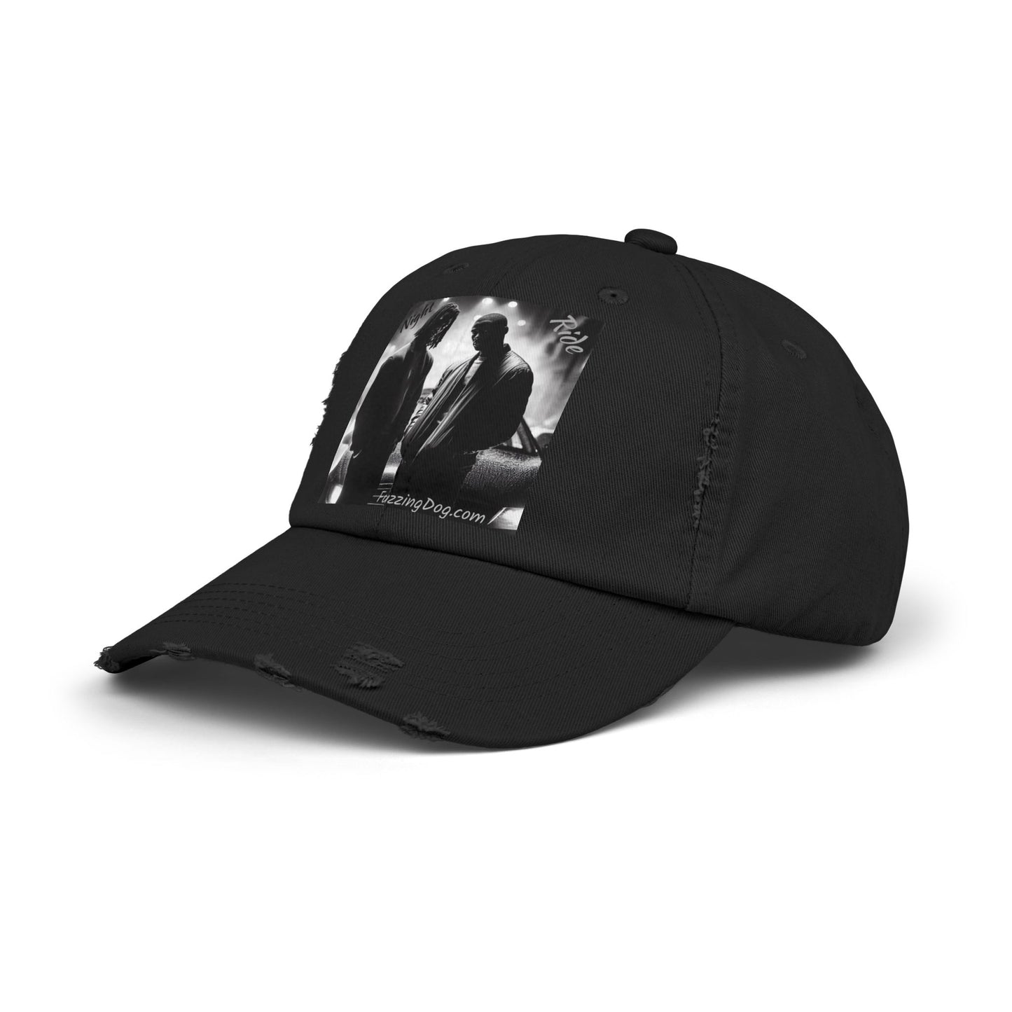 Unisex Distressed Cap - Night Ride Graphic Design, Hip-Hop Inspired Fashion
