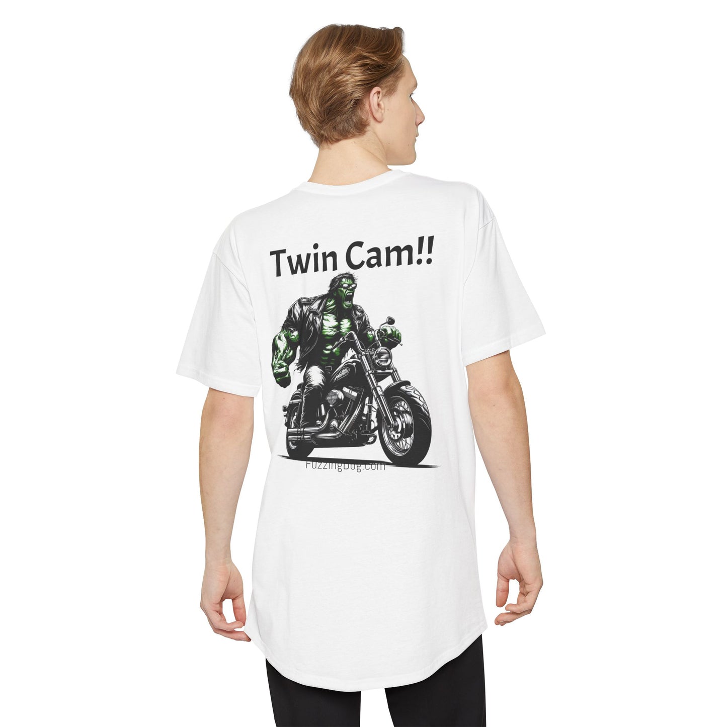 Twin Cam Urban Tee - Unisex Long Body Tee with Motorcycle Hulk Design