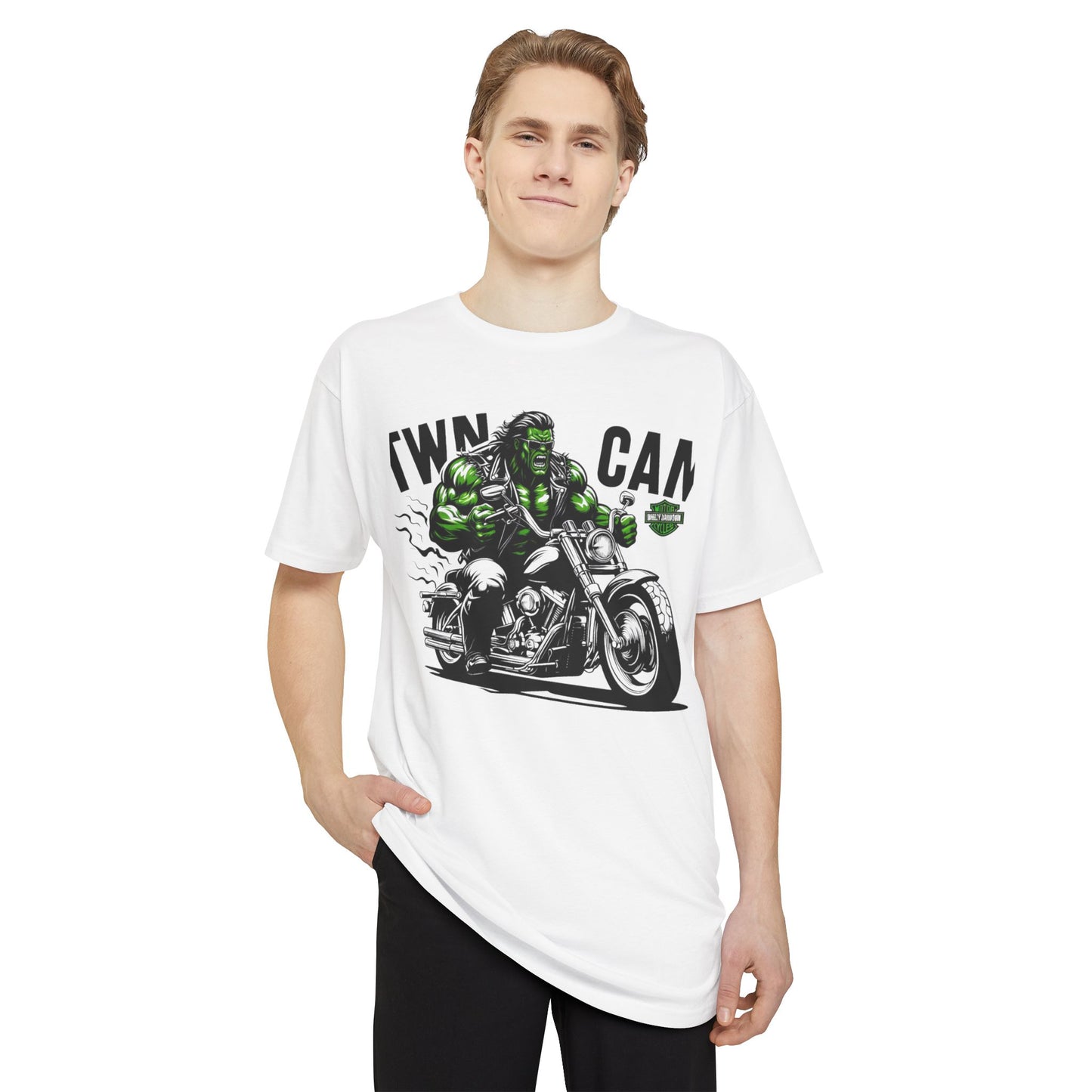 Twin Cam Urban Long Tee - Unisex Long Body Tee with Motorcycle Hulk Design