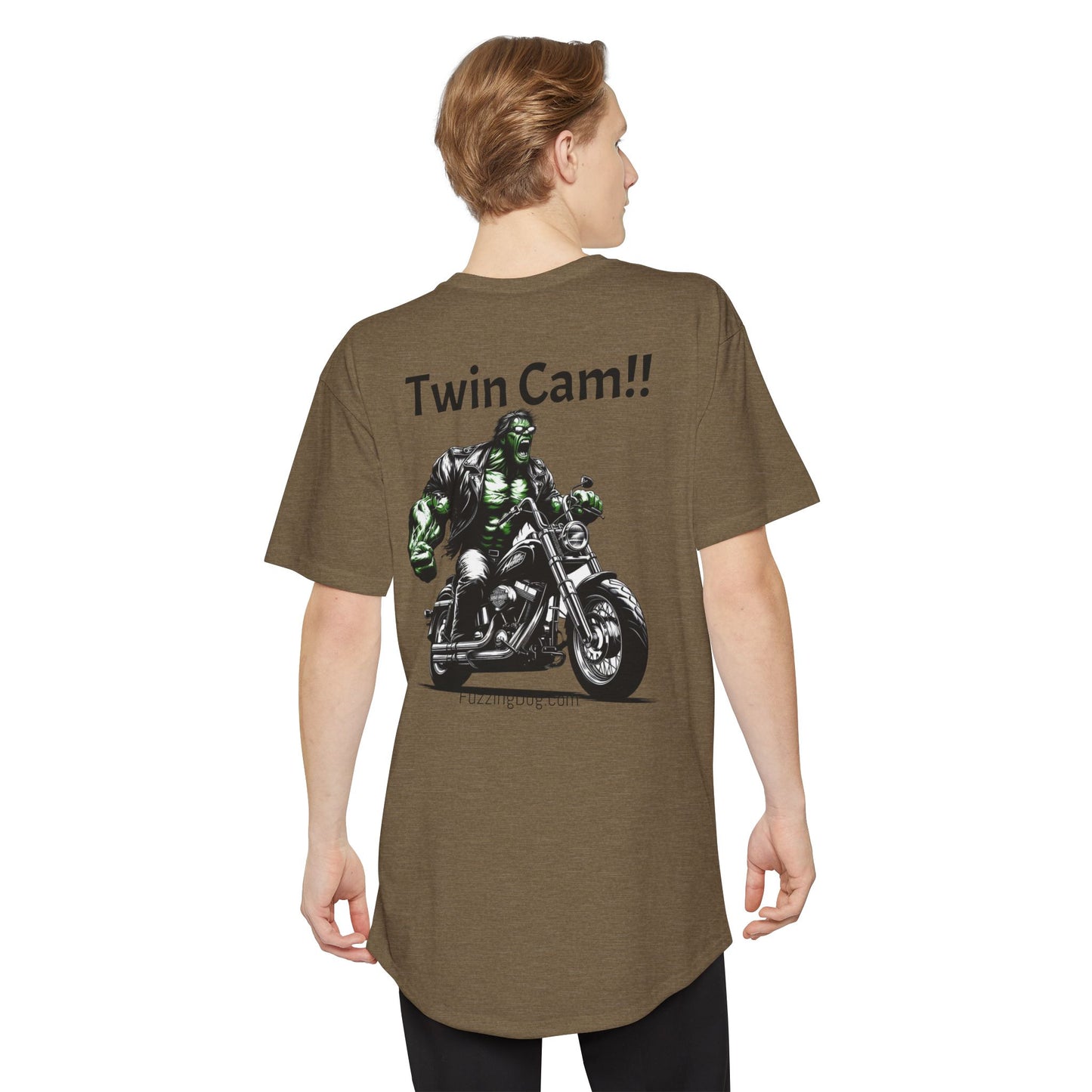 Twin Cam Urban Tee - Unisex Long Body Tee with Motorcycle Hulk Design