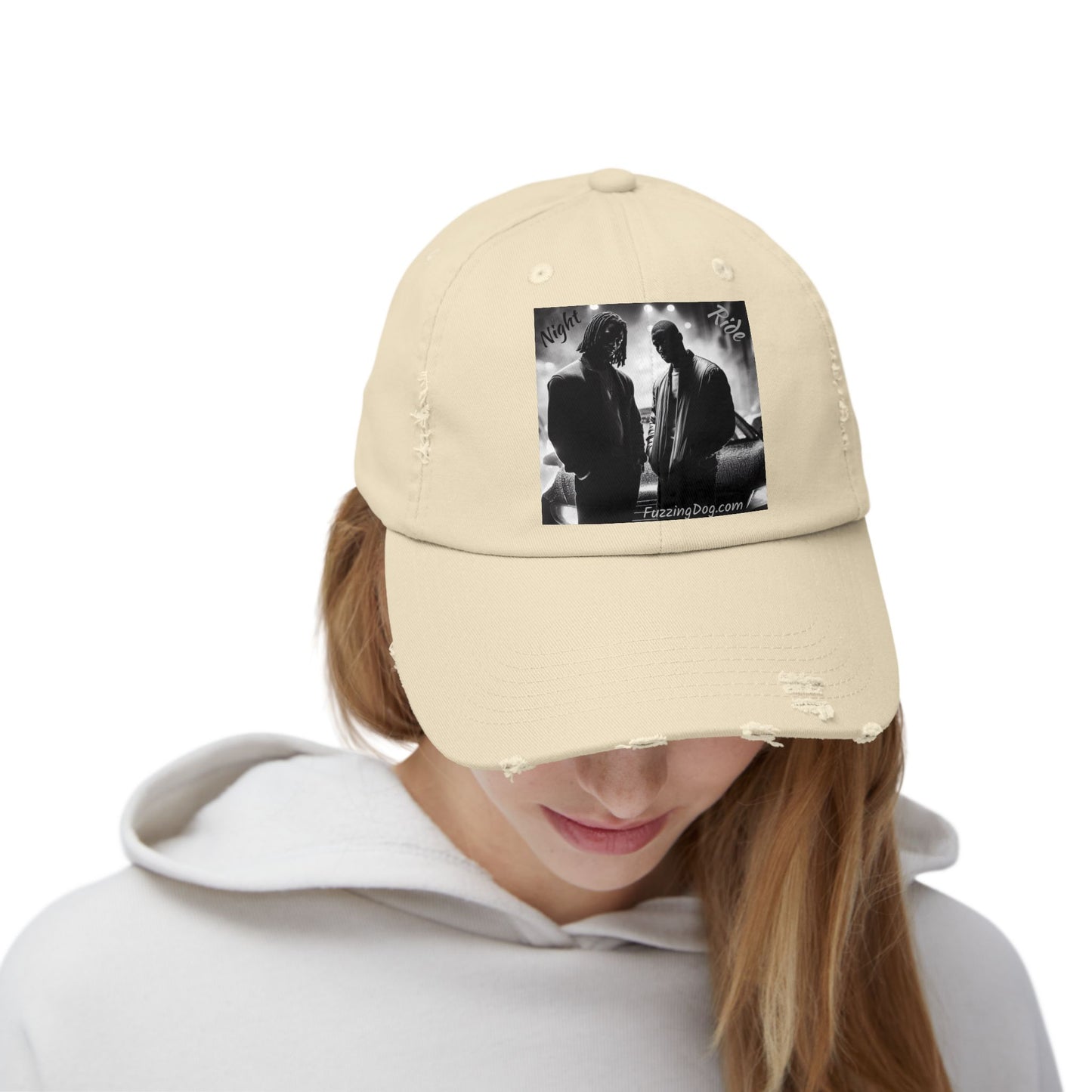 Unisex Distressed Cap - Night Ride Graphic Design, Hip-Hop Inspired Fashion