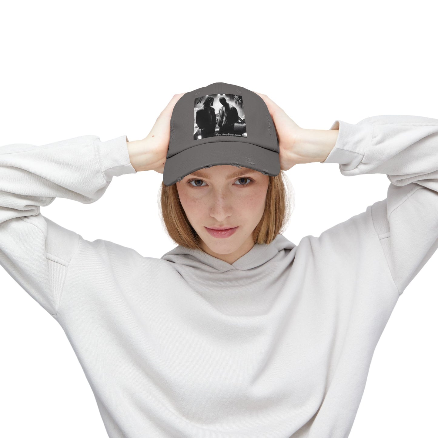 Unisex Distressed Cap - Night Ride Graphic Design, Hip-Hop Inspired Fashion