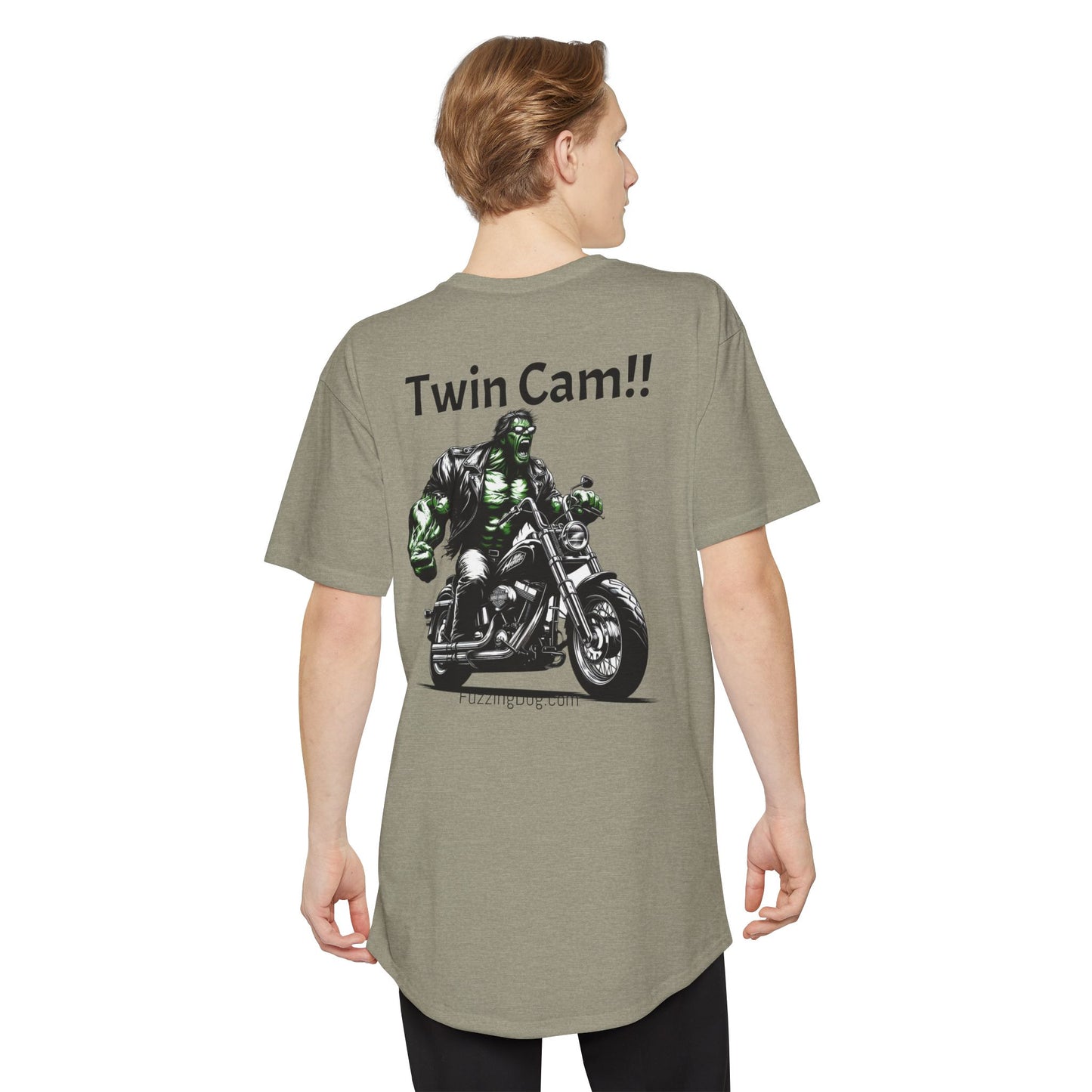 Twin Cam Urban Tee - Unisex Long Body Tee with Motorcycle Hulk Design