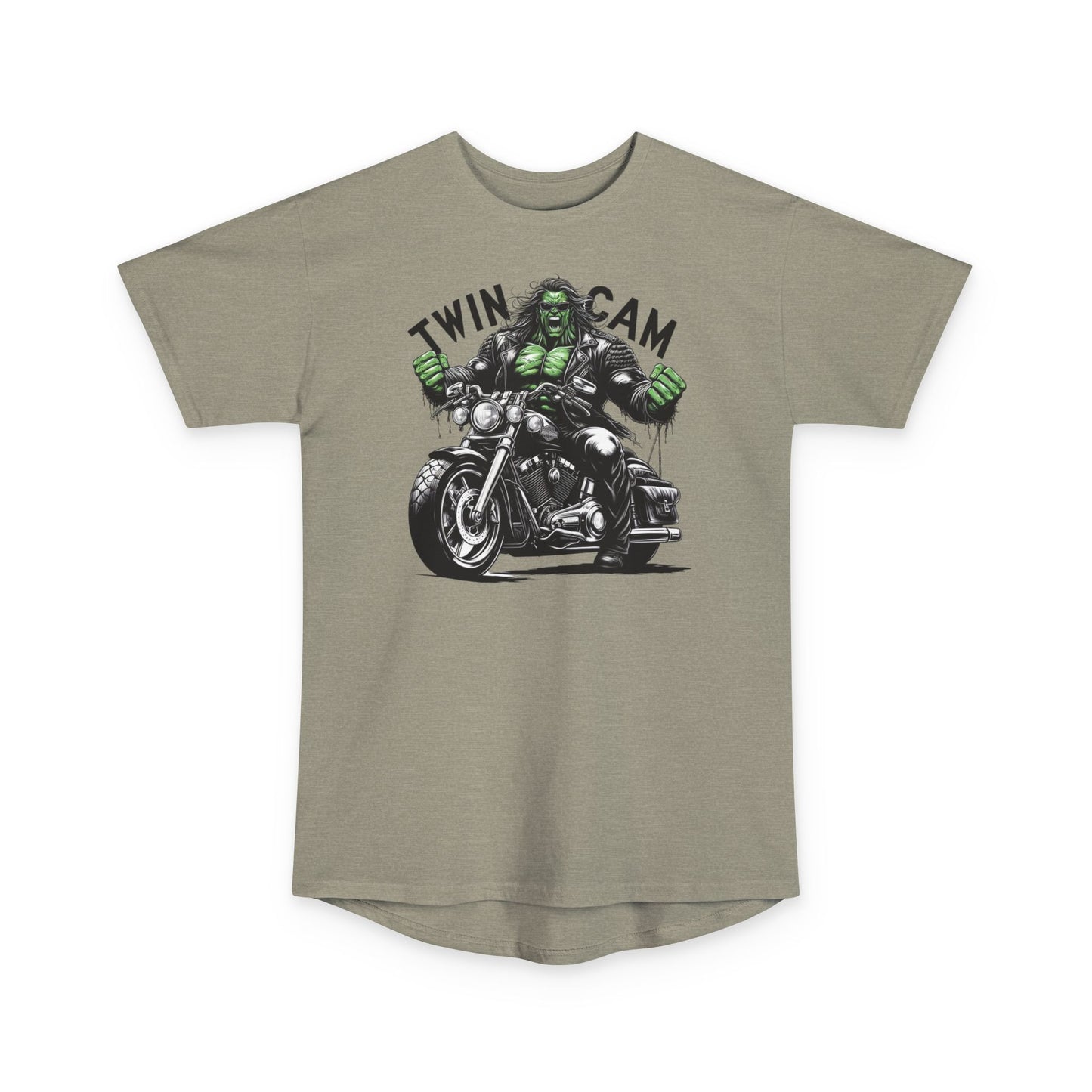 Twin Cam Urban Tee - Unisex Long Body Tee with Motorcycle Hulk Design