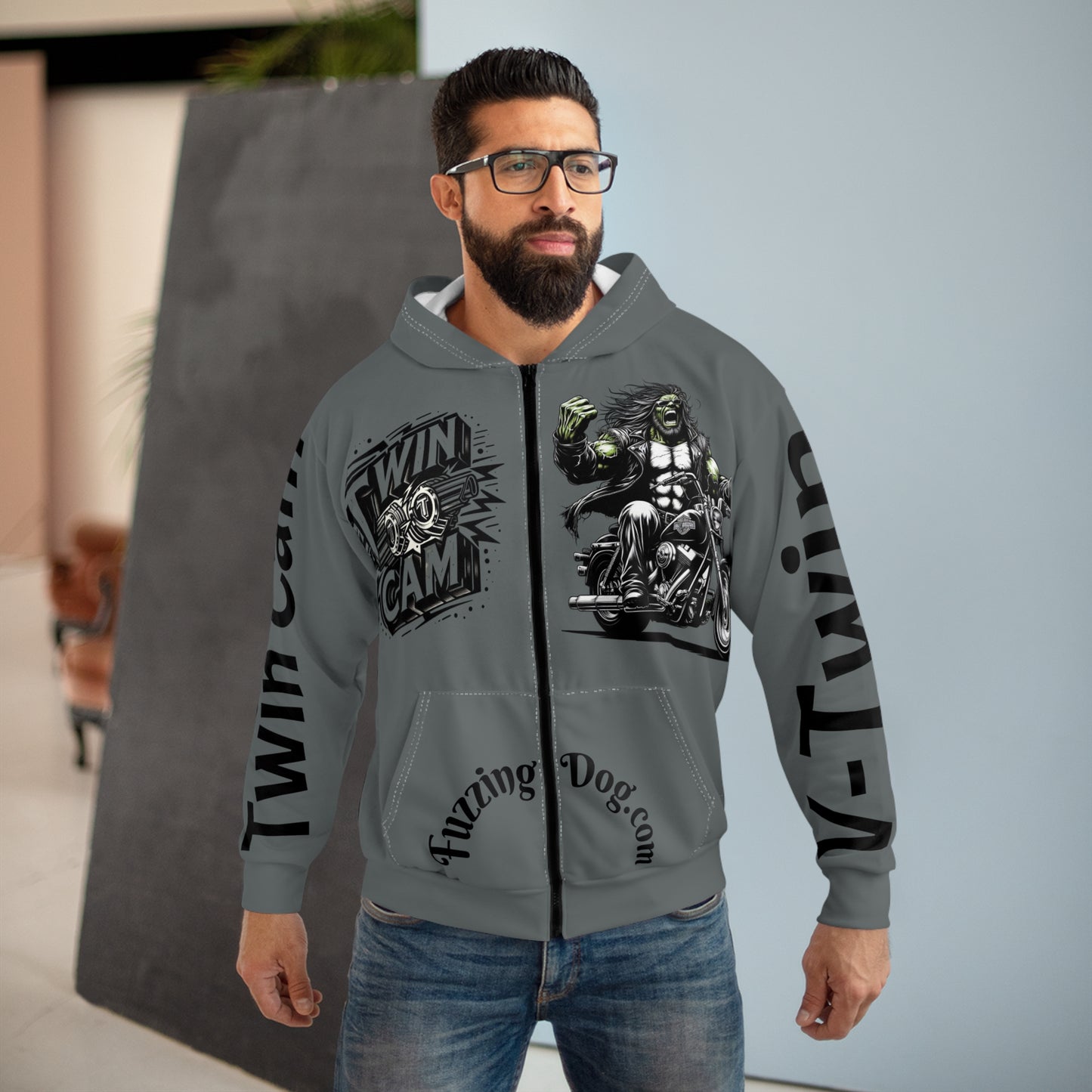 Motorcycle Engine Unisex Zip Hoodie - Twin Cam Lover Gift