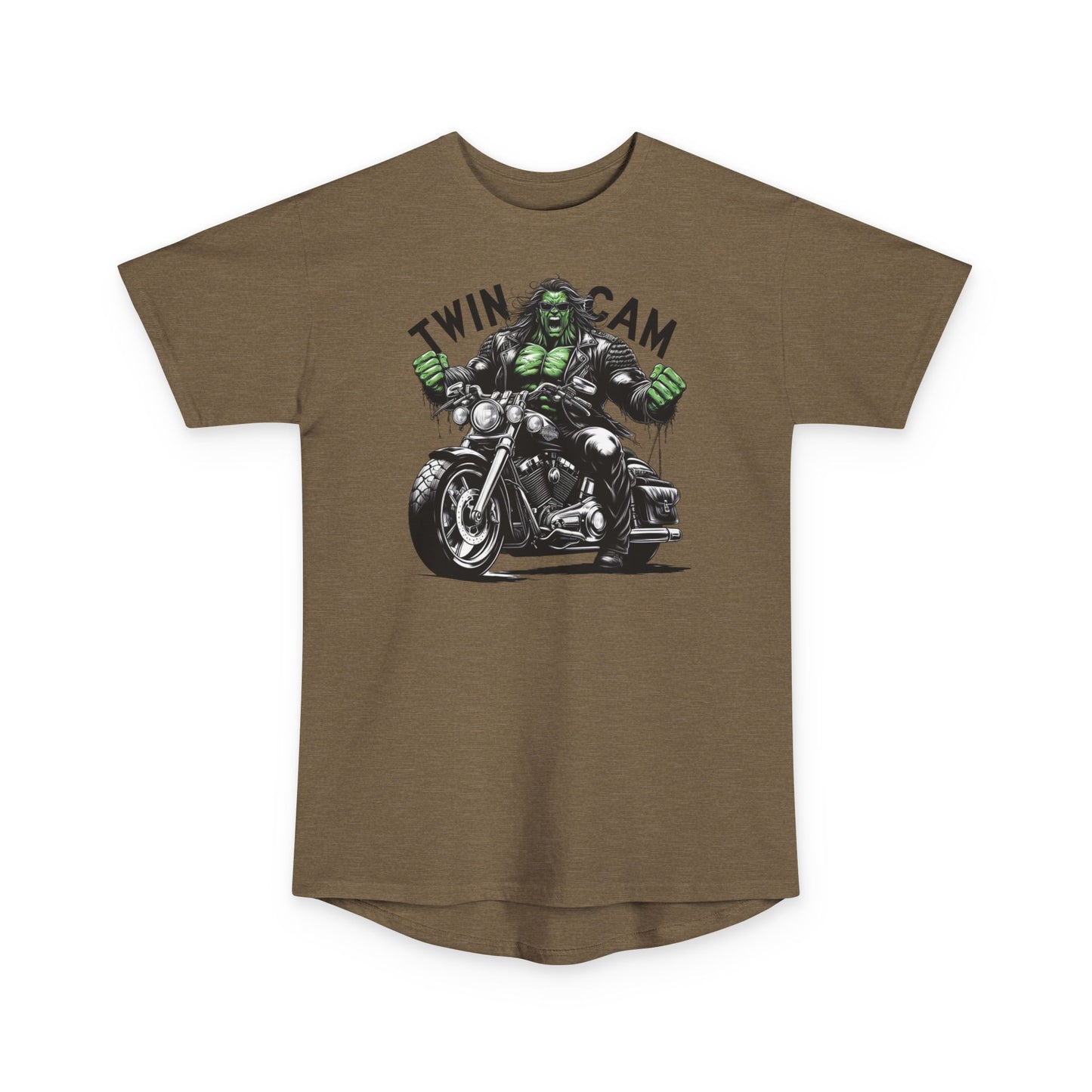 Twin Cam Urban Tee - Unisex Long Body Tee with Motorcycle Hulk Design