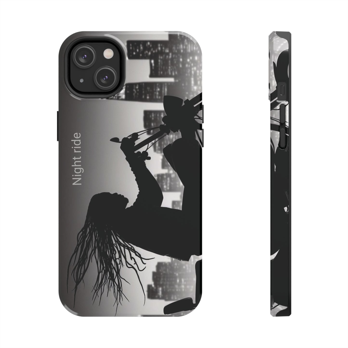 i14 Pro and Pro Plus Tough Phone Cases Night ride Tough Cases, Night ride Motorcycle City Scape Black Art Dreg Hair Rider Bagger Street Glide Road King
