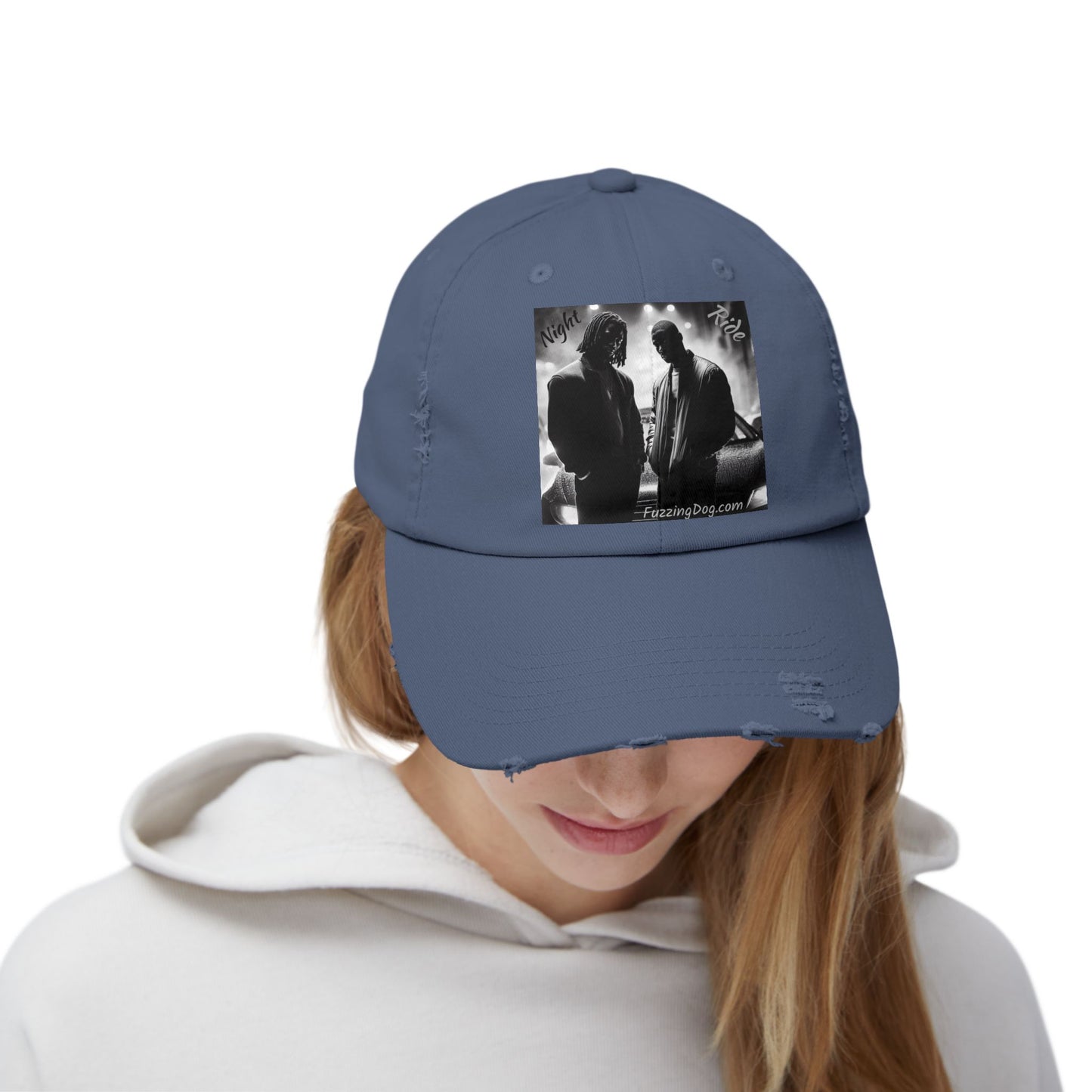 Unisex Distressed Cap - Night Ride Graphic Design, Hip-Hop Inspired Fashion