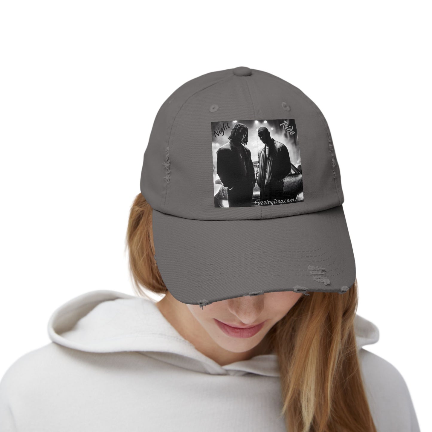 Unisex Distressed Cap - Night Ride Graphic Design, Hip-Hop Inspired Fashion
